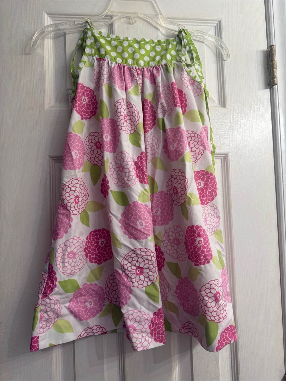 Girls Pink Floral Summer Skirt with Green Polka Waist